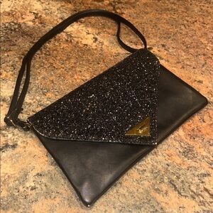 Retro Black Glitter Purse with Shoulder Strap